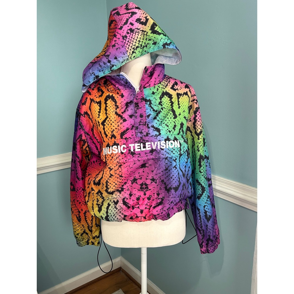 MTV Music Television Rainbow Snakeskin Windbreaker Rare Y2K 90sQuarter Zip M